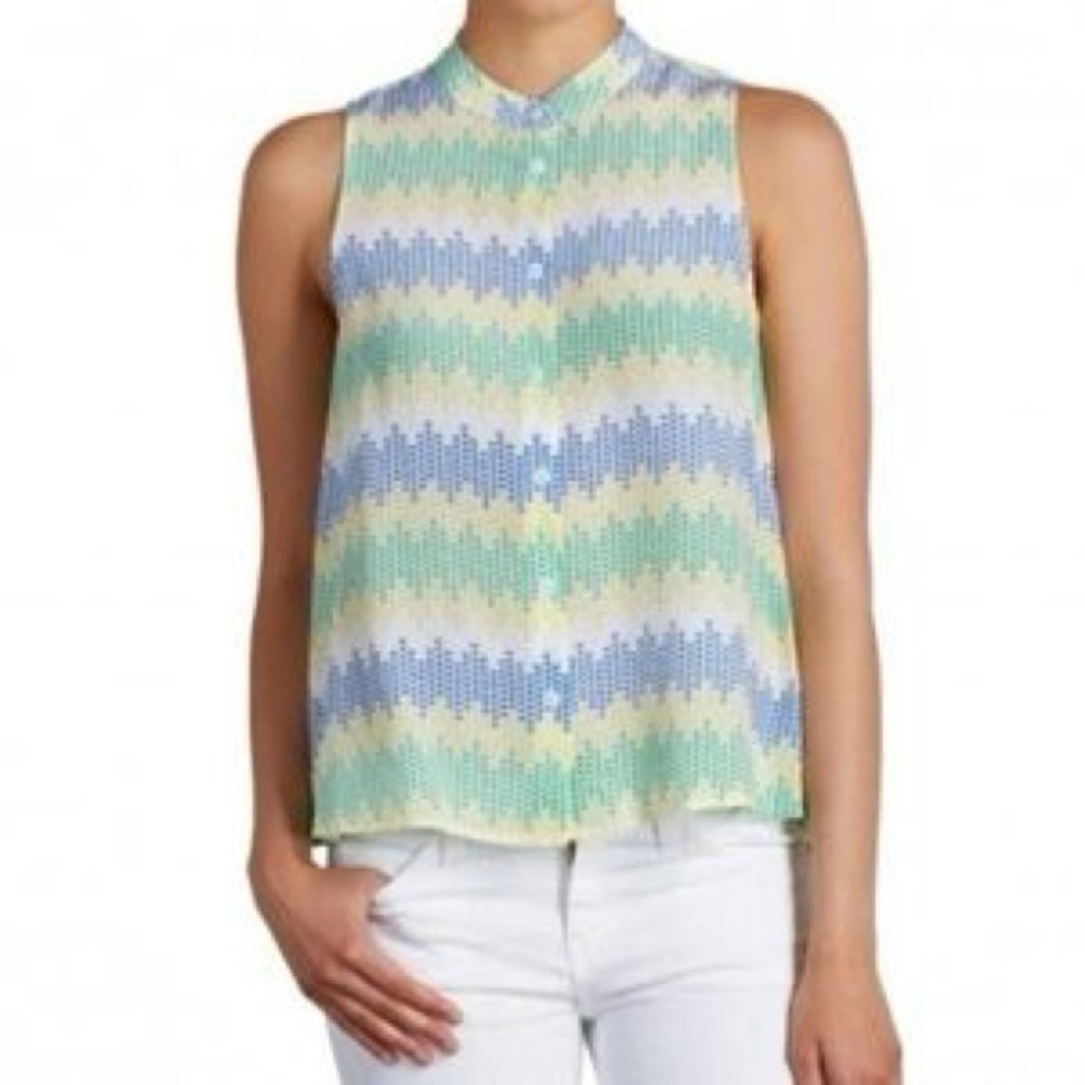 Equipment Mara Abstract Print Zig Zag Sleeveless Silk Blouse Top XS